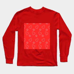 Red background illustration with heart and flowers. Decorative design pattern, love Long Sleeve T-Shirt